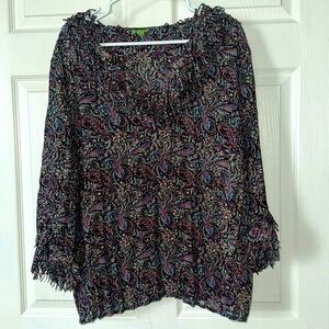 Agora Crinkle Confetti Fringe Paisley Top Size 3X